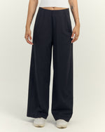 RUBBER PANTS-Waisted Wide-Leg Trousers Black