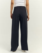 RUBBER PANTS-Waisted Wide-Leg Trousers Black
