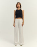 RUBBER PANTS-Waisted Wide-Leg Trousers Off White