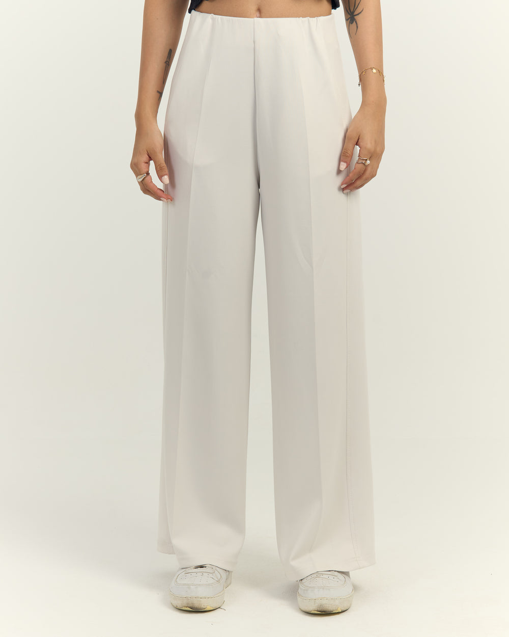 RUBBER PANTS-Waisted Wide-Leg Trousers Off White