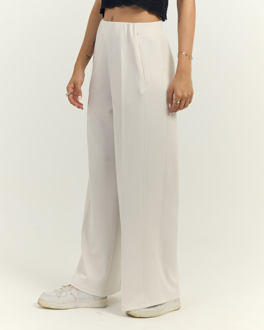 RUBBER PANTS-Waisted Wide-Leg Trousers Off White