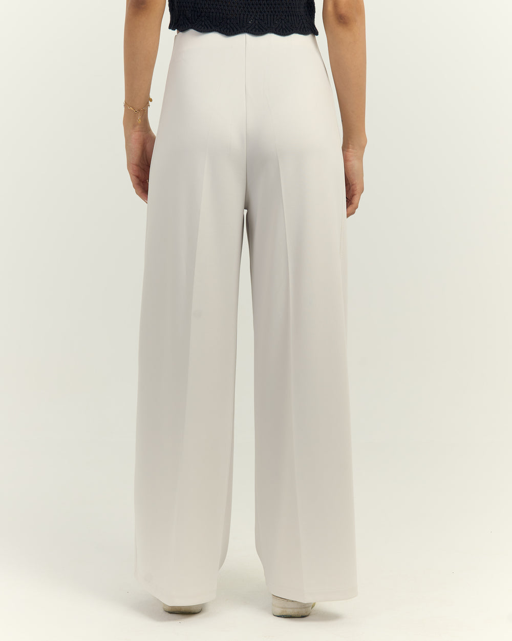 RUBBER PANTS-Waisted Wide-Leg Trousers Off White
