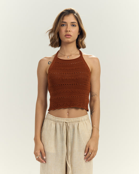 Crochet Halter Top – Rust Brown