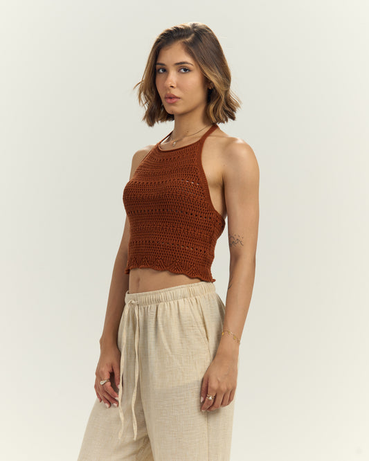 Crochet Halter Top – Rust Brown