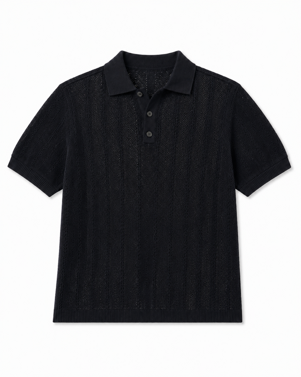 Midnight Mesh Knit Polo In Black