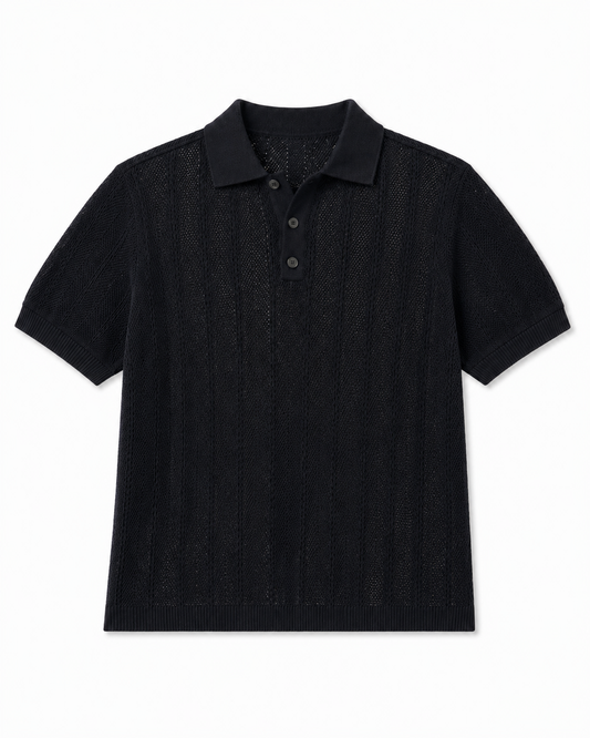 Midnight Mesh Knit Polo In Black