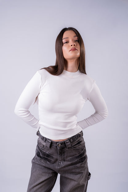 The Sleek Slit-Sleeve Ribbed Top - White