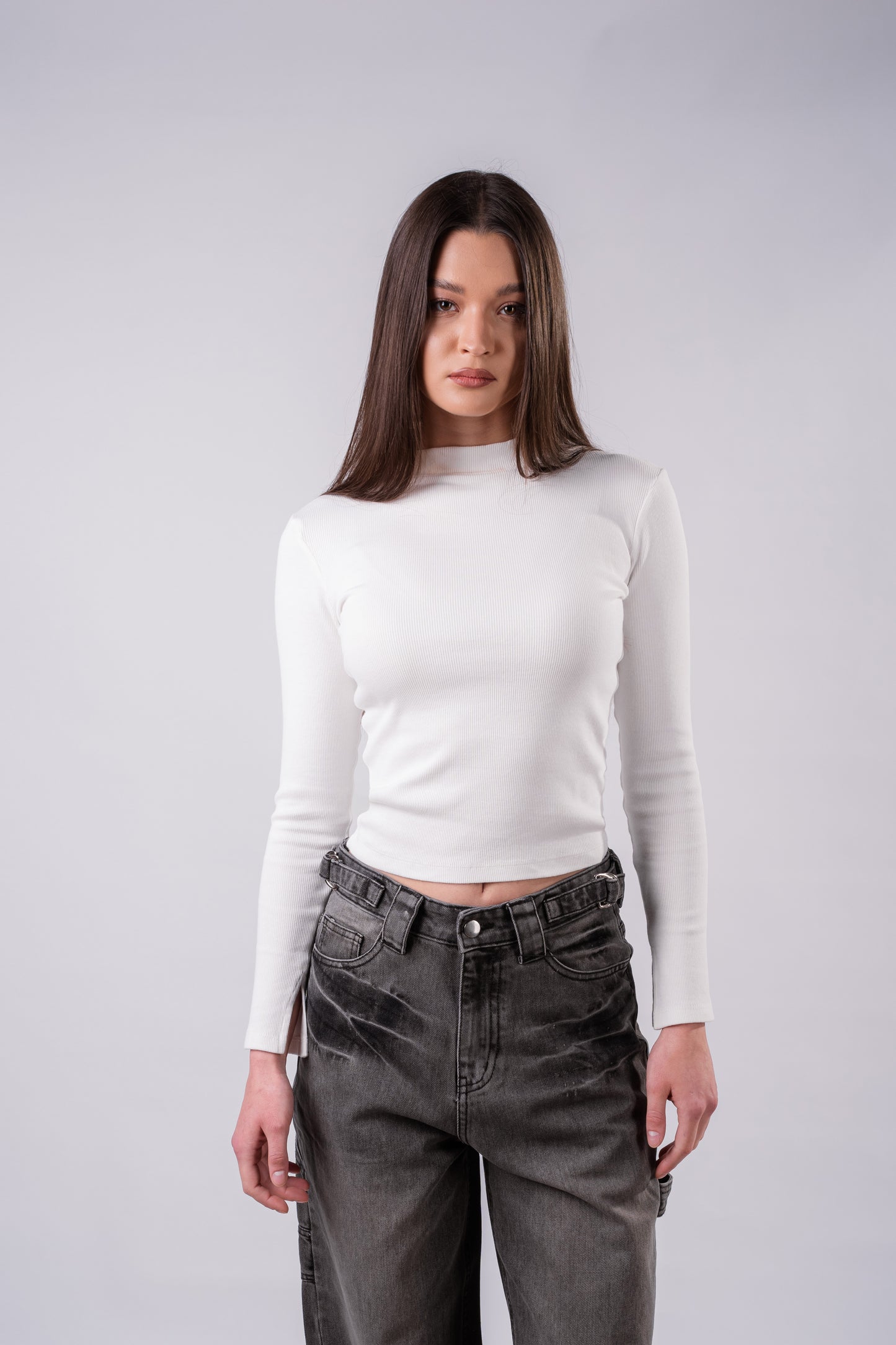 The Sleek Slit-Sleeve Ribbed Top - White