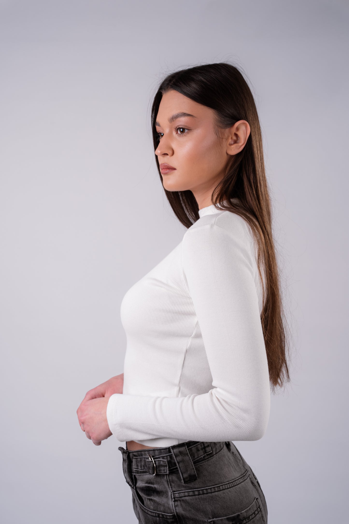 The Sleek Slit-Sleeve Ribbed Top - White