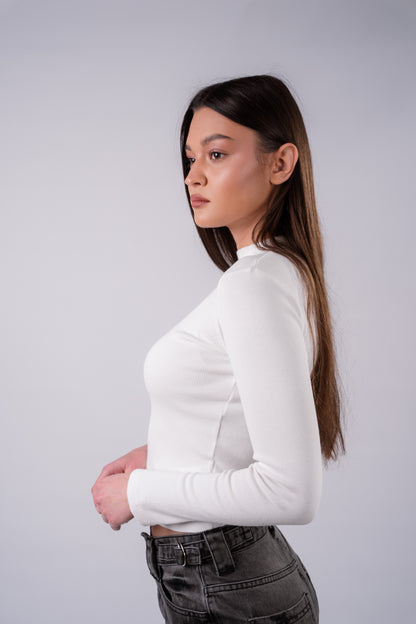 The Sleek Slit-Sleeve Ribbed Top - White
