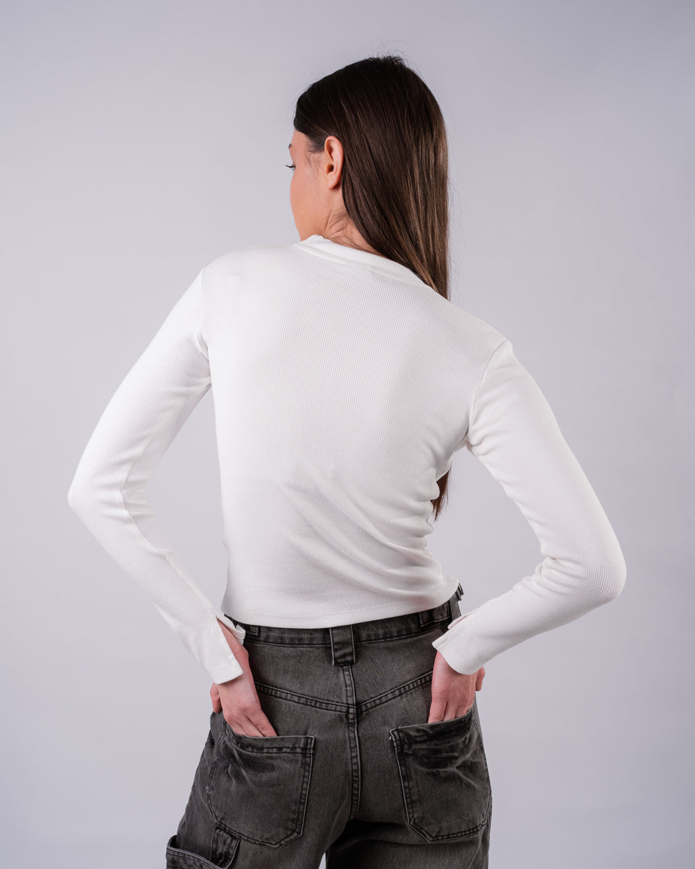 The Sleek Slit-Sleeve Ribbed Top - White