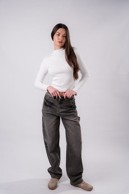 Women's Smoke Wash Baggy Fit Jeans Pant