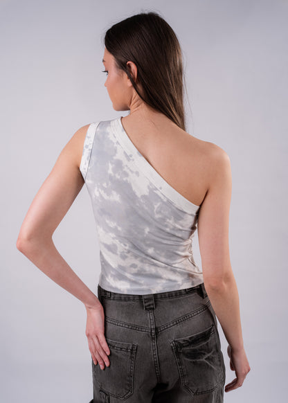 Tie Dye One Shoulder Shirt- Grey