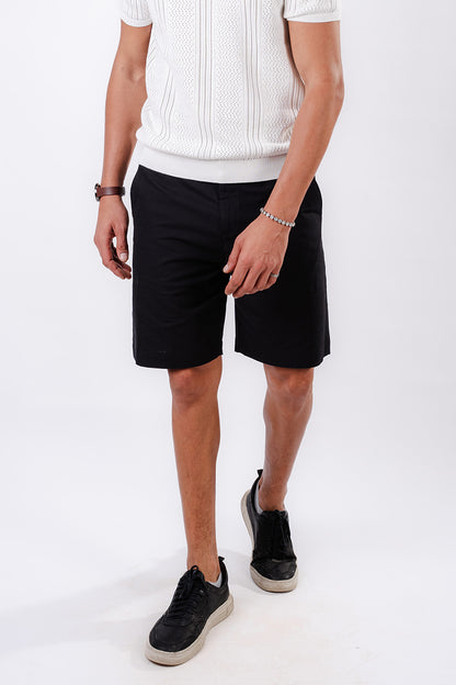 Straight fit Linen Shorts - Black