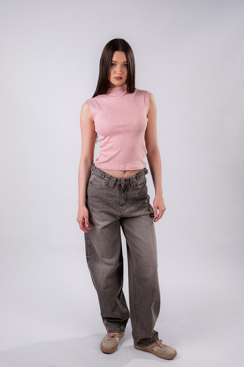 Women's Gray Wash Baggy Fit Jeans Pant