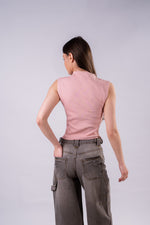 High Neck Rib Top - Pink