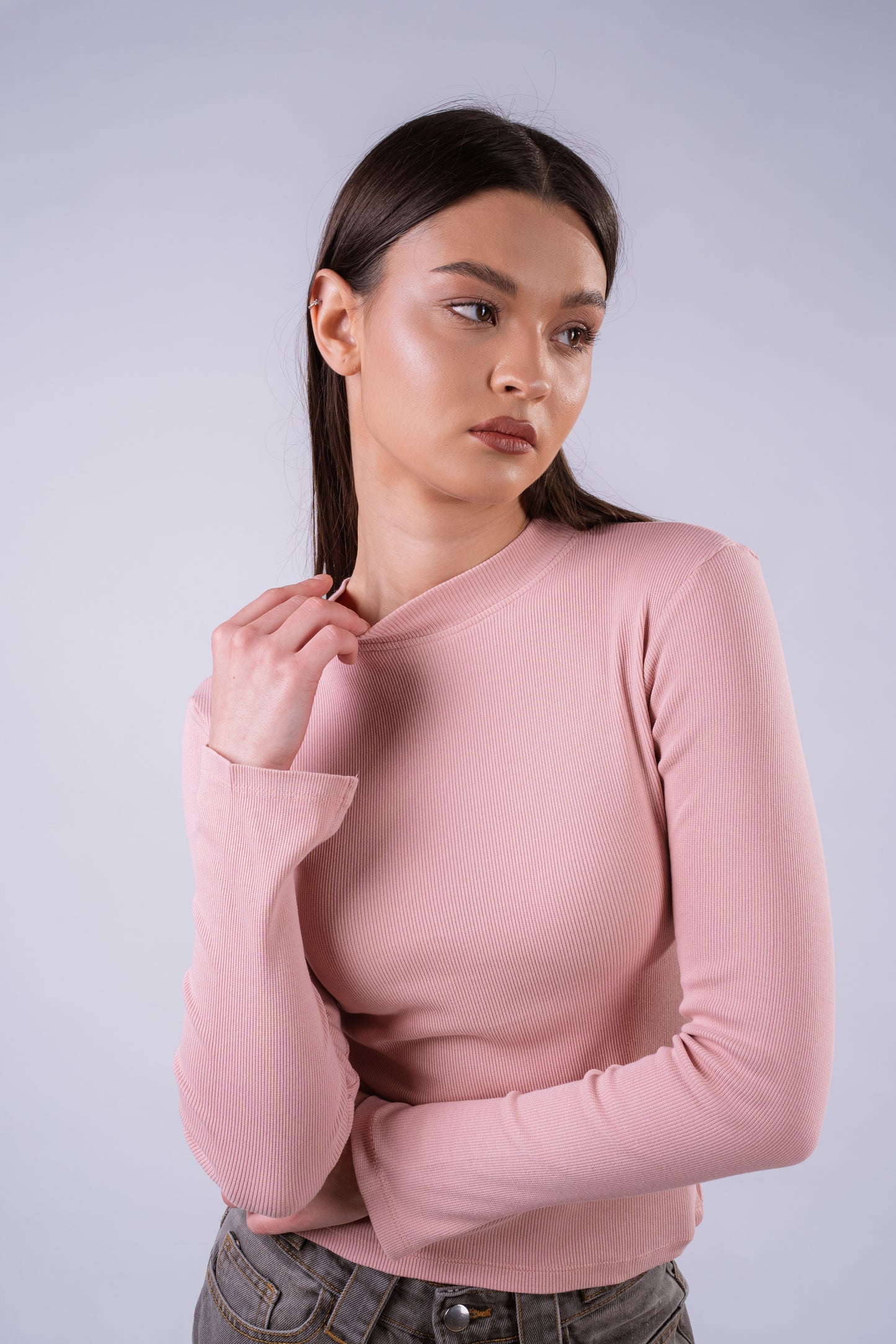 The Sleek Slit-Sleeve Ribbed Top - Pink