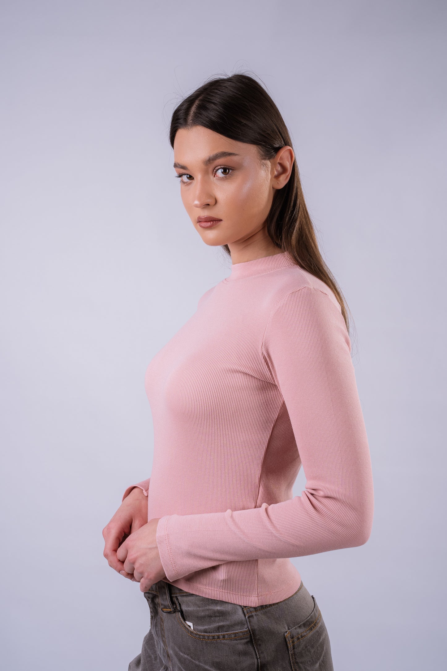 The Sleek Slit-Sleeve Ribbed Top - Pink
