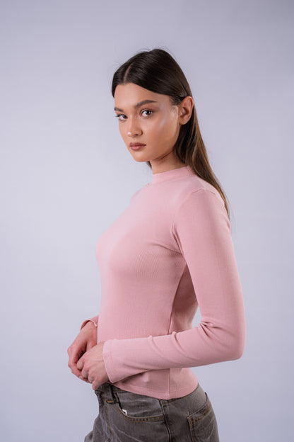 The Sleek Slit-Sleeve Ribbed Top - Pink