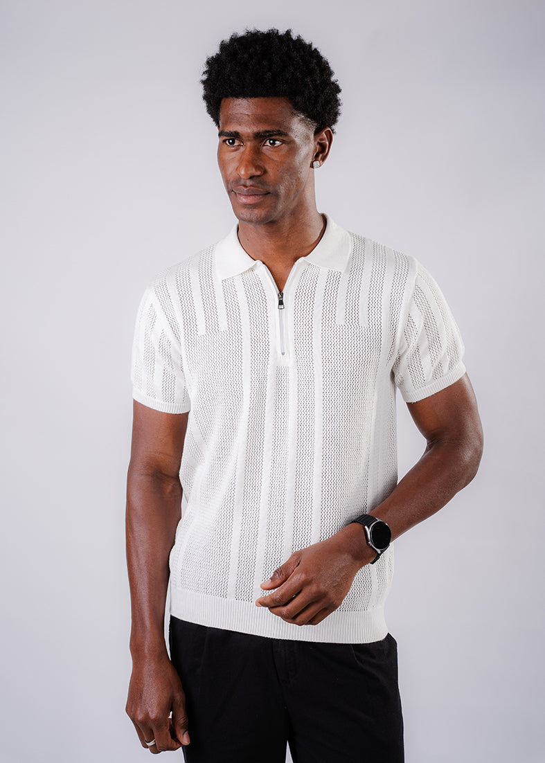 Tricot With Zipper Shirt- White