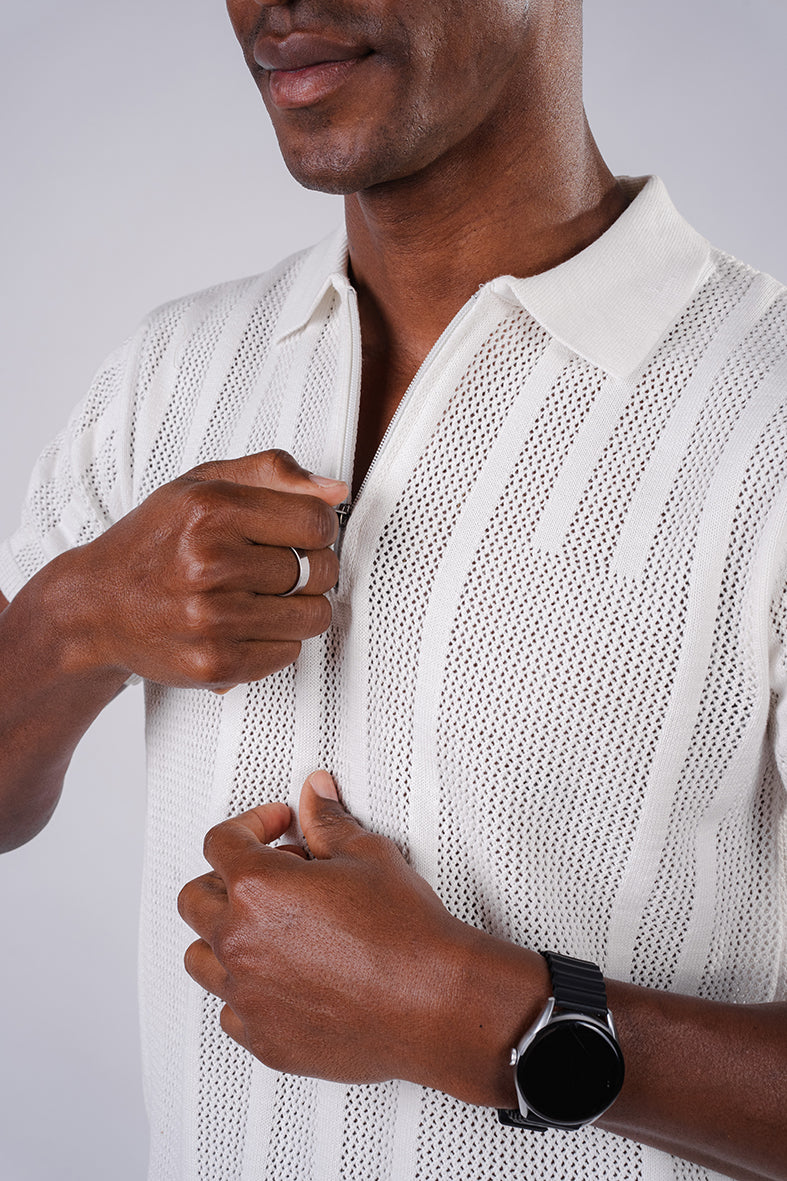 Tricot With Zipper Shirt- White
