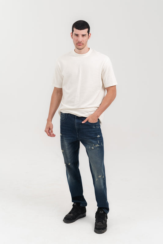 Men's Straight Fit Dirty Blue Denim