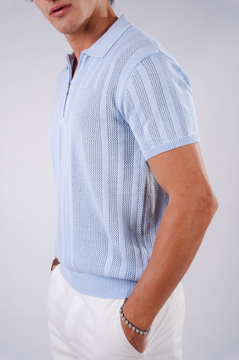 Tricot With Zipper Shirt- Sky Blue