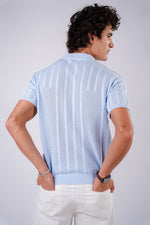 Tricot With Zipper Shirt- Sky Blue