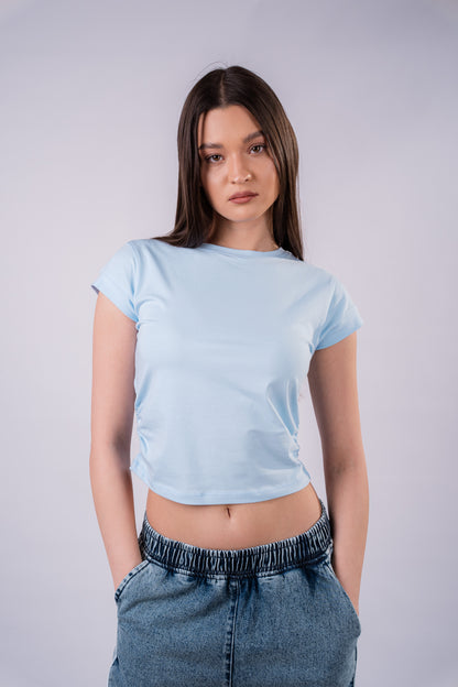 Drape Cropped Tee - Sky Blue
