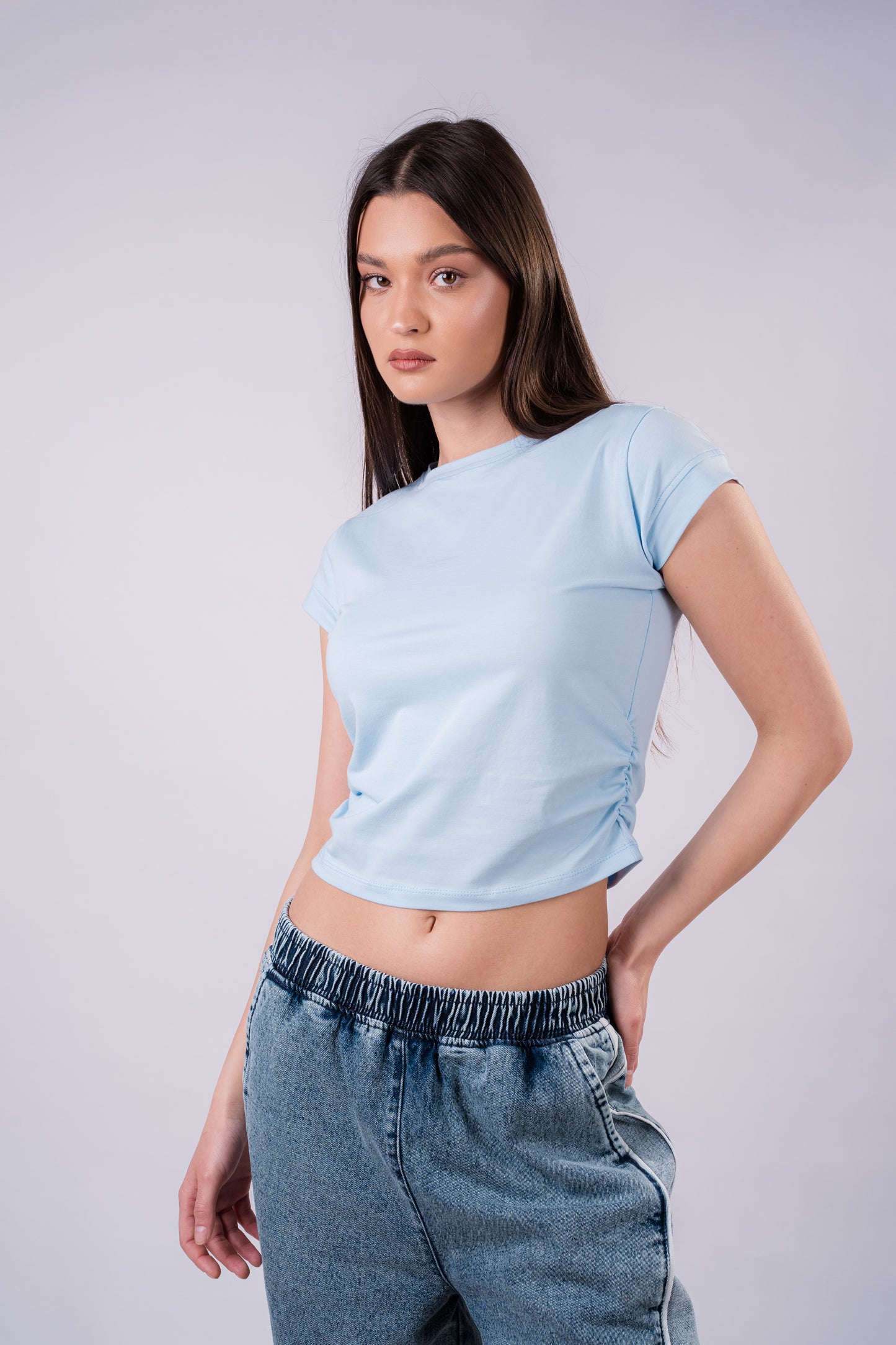 Drape Cropped Tee - Sky Blue