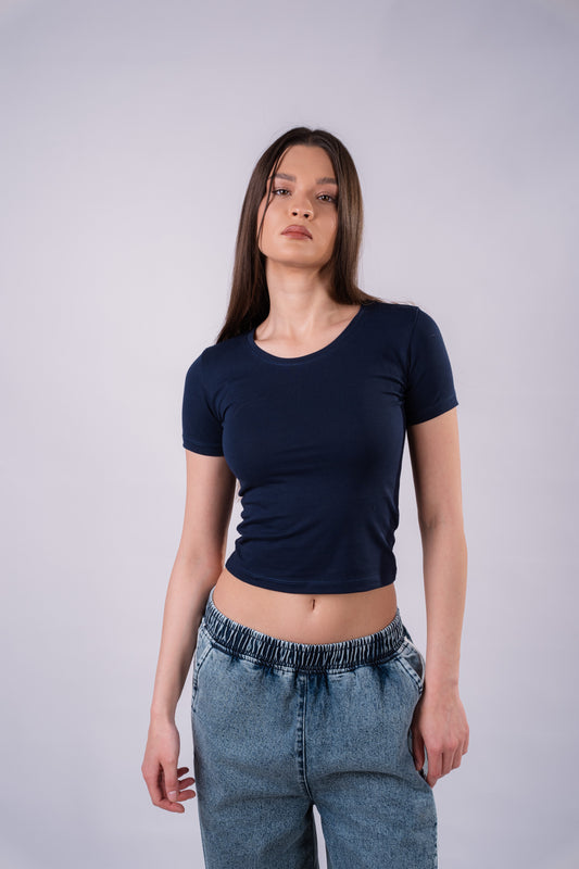NAVY U-SHAPED SHORT SLEEVE