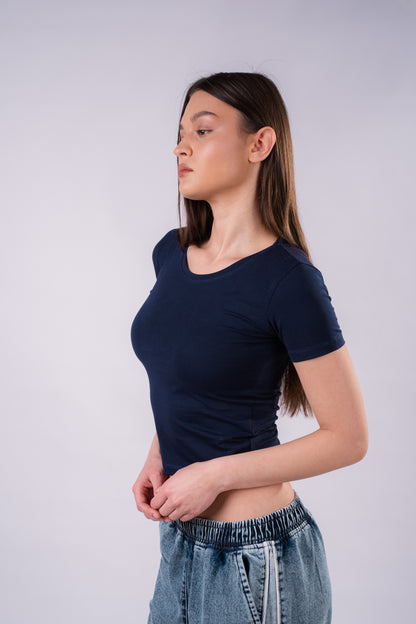 NAVY U-SHAPED SHORT SLEEVE