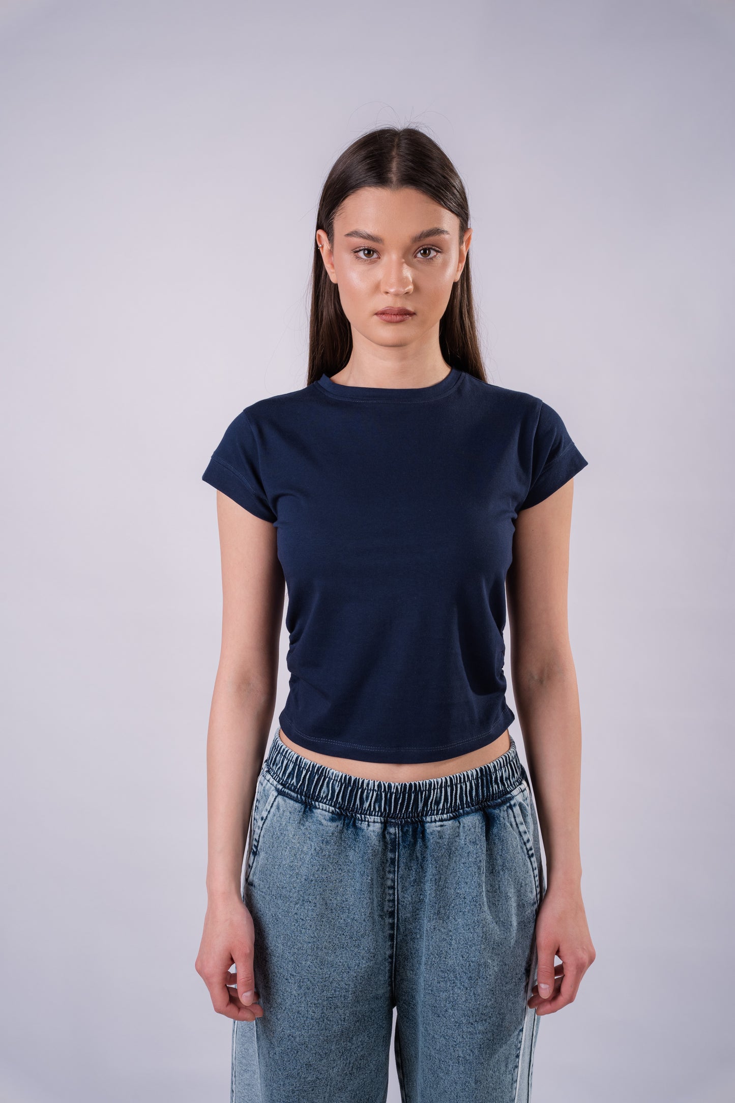 Drape Cropped Tee - Navy