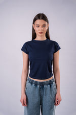 Drape Cropped Tee - Navy