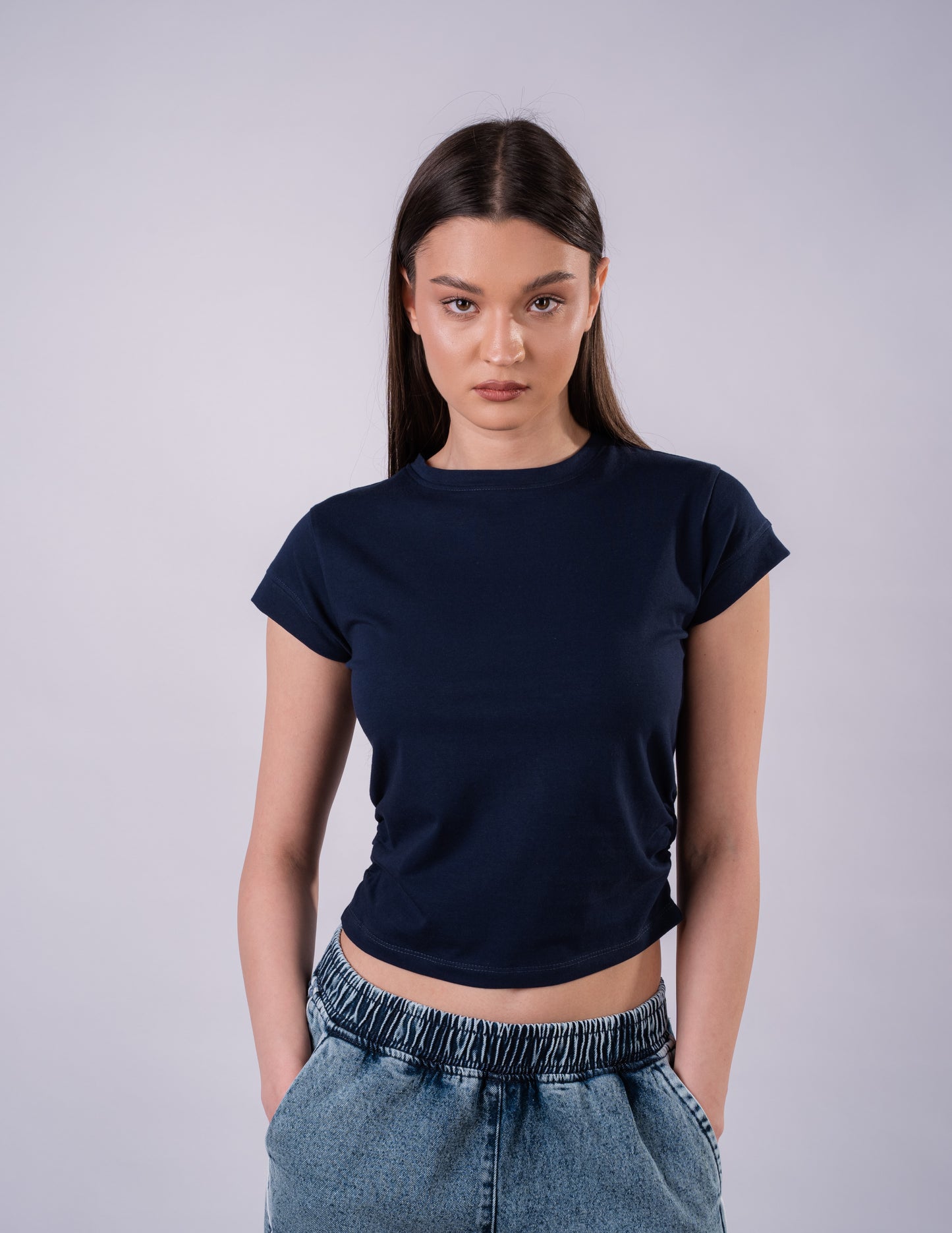 Drape Cropped Tee - Navy