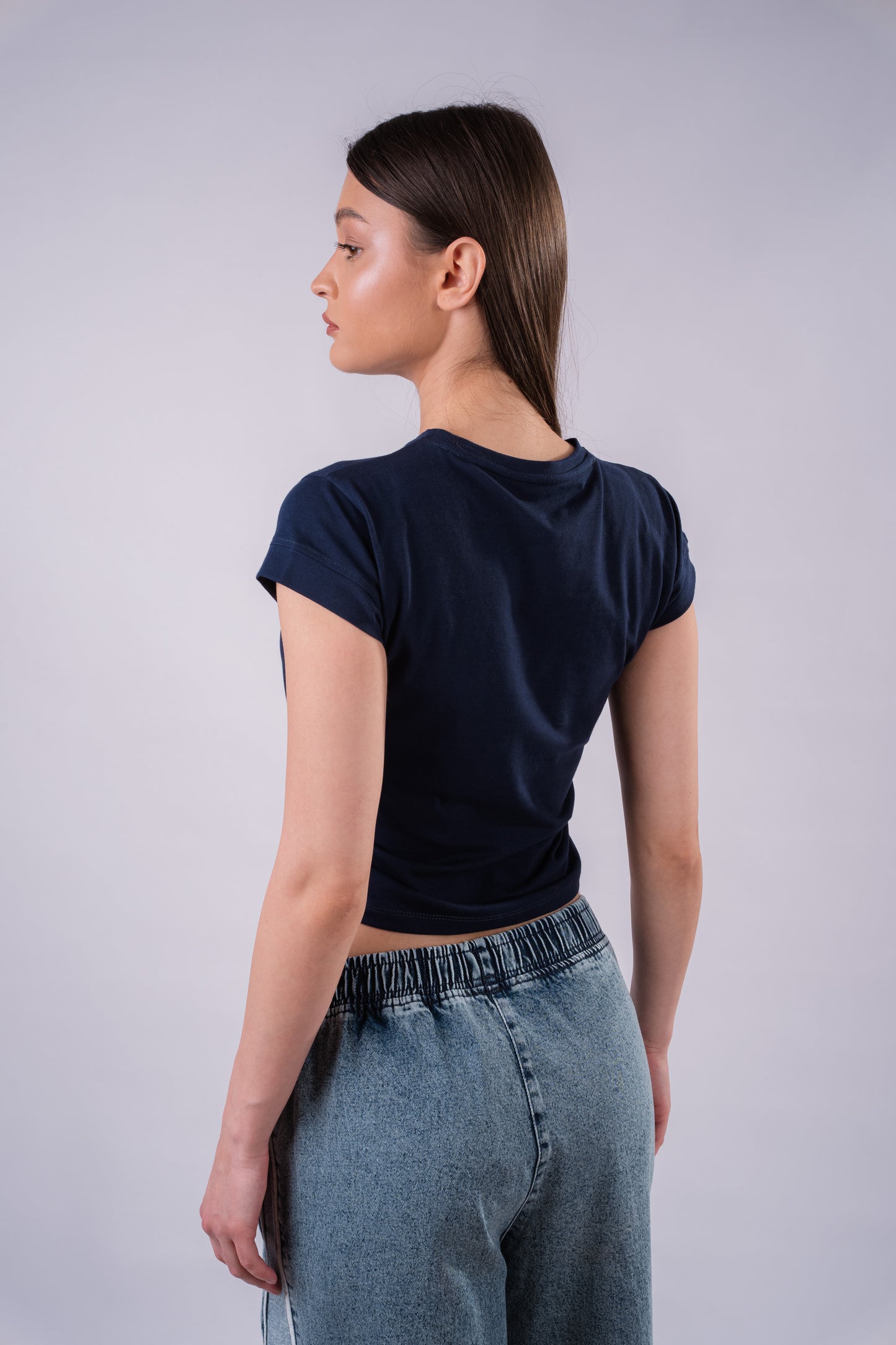 Drape Cropped Tee - Navy