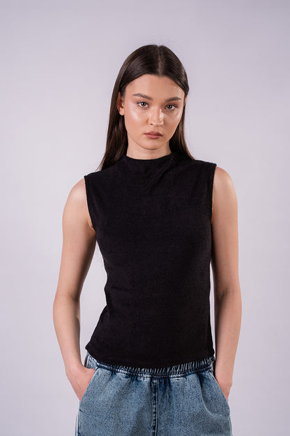 Velvet High Neck Top - Black