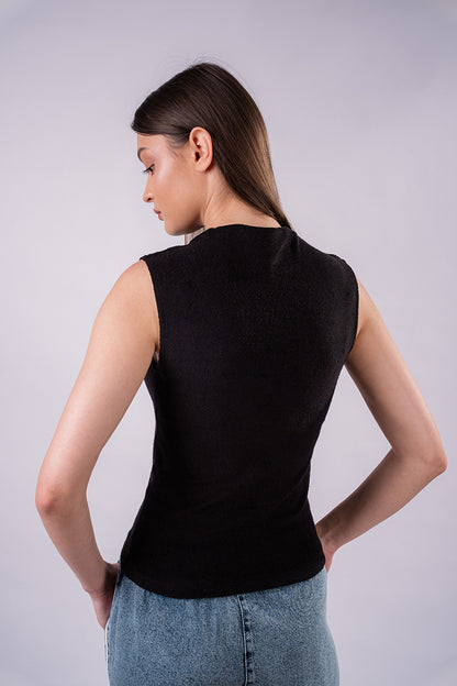 Velvet High Neck Top - Black