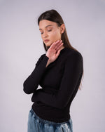 The Sleek Slit-Sleeve Ribbed Top - Black