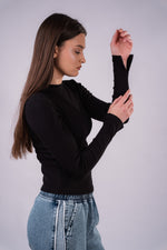 The Sleek Slit-Sleeve Ribbed Top - Black
