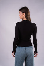 The Sleek Slit-Sleeve Ribbed Top - Black