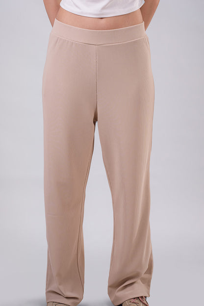 Women's Beige Basic Trouser Wide-Leg