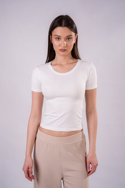 WHITE U-SHAPED SHORT SLEEVE