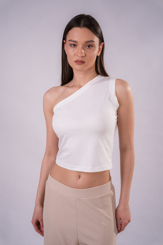 One Shoulder Basic Top - White