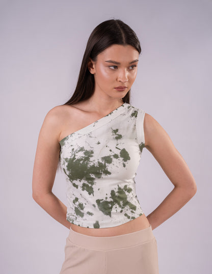 Tie Dye One Shoulder Shirt- Green