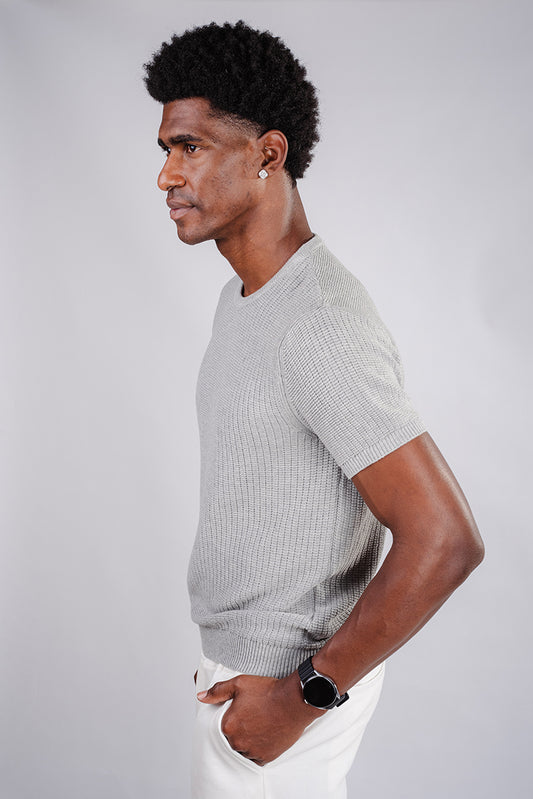 Basic Crochet Knit Shirt- Grey