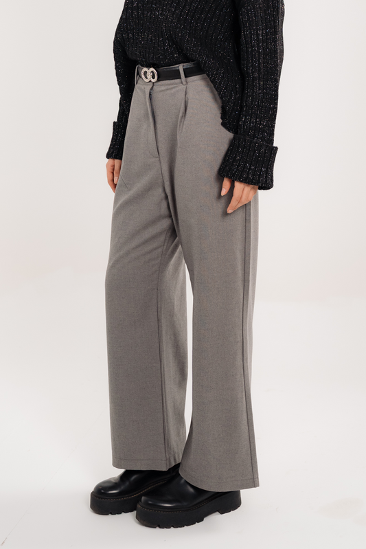Belted Tailored Trousers In Grey