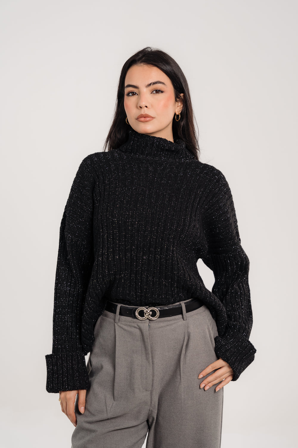 Belted Tailored Trousers In Grey