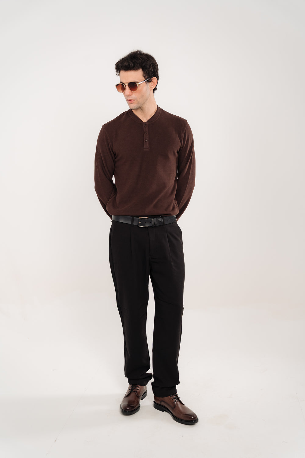 Cashmere Henley Top In Brown