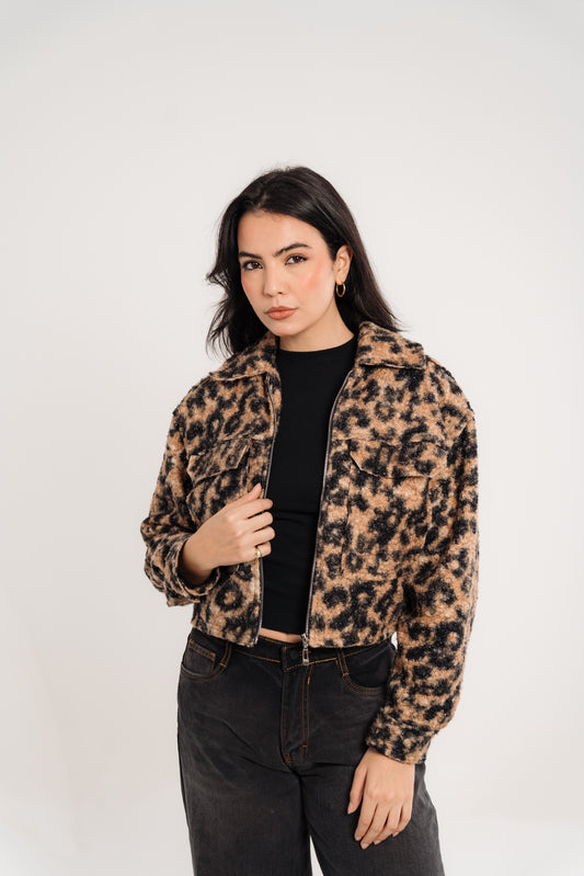 Leopard Print Faux Fur Jacket